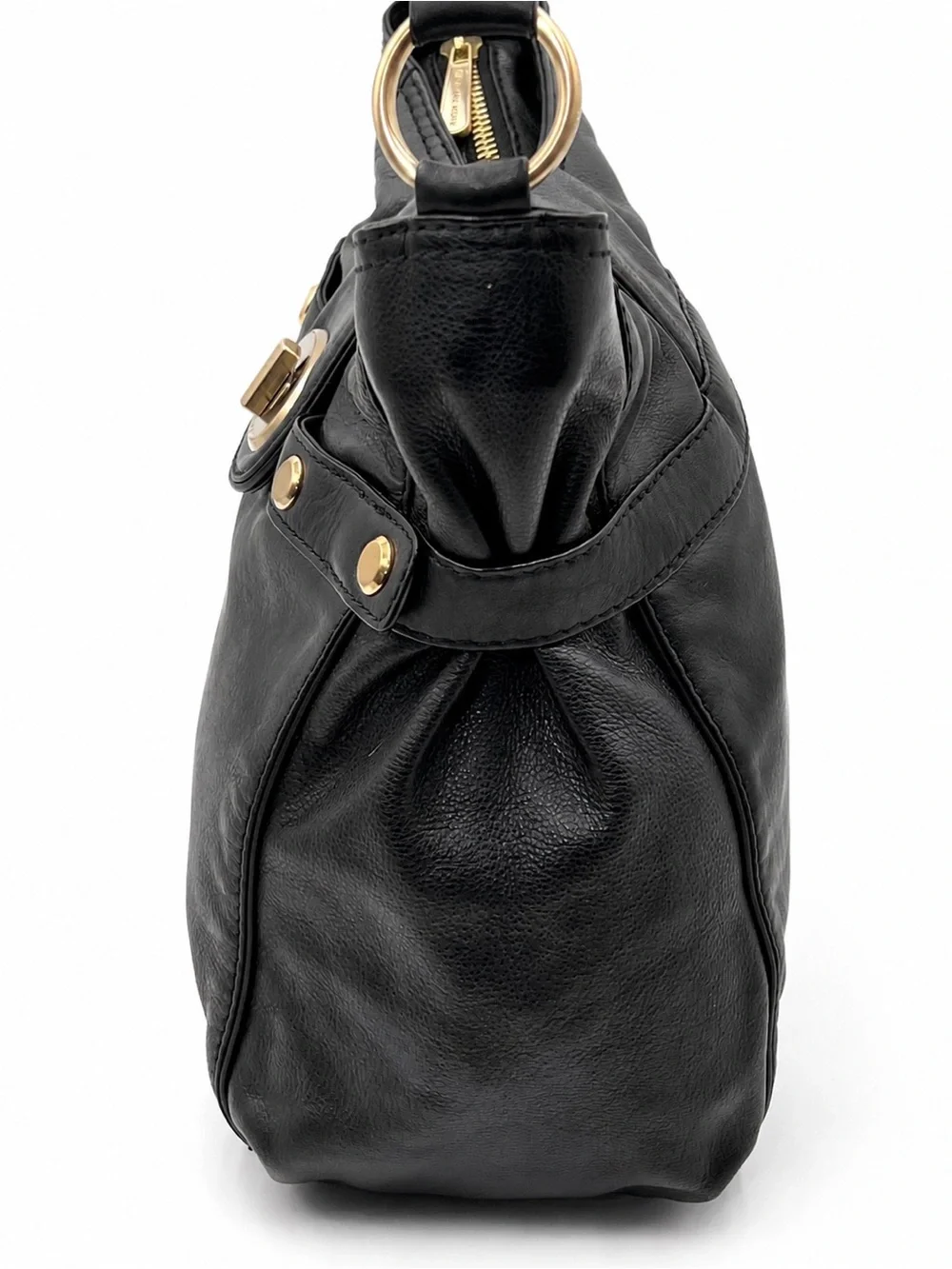 Vintage Michael Kors Chandler Hobo Bag Black Pebbled Leather Gold Studded Purse